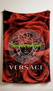 Versace Black and Red Rose Medusa Logo Flannel Throw Blanket IMG_1462